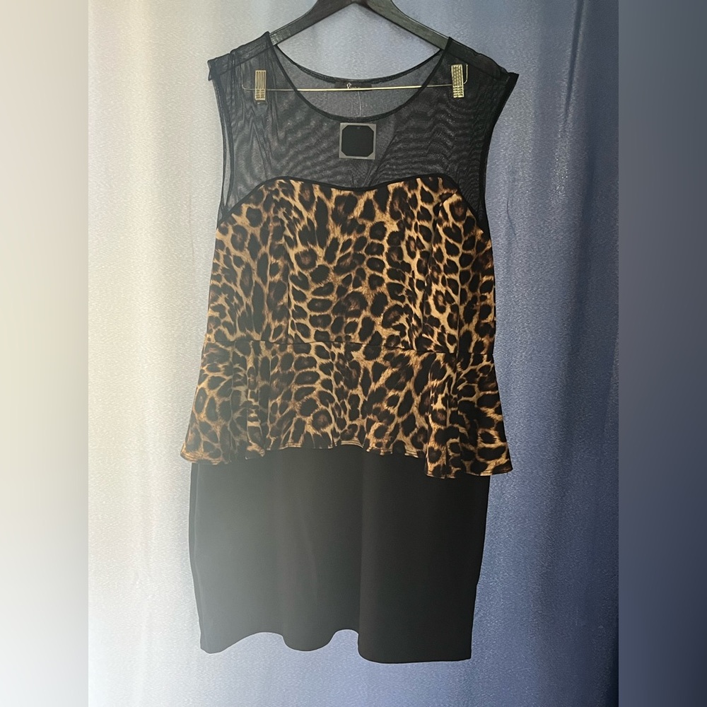 Pinc Leopard Print and Black Mini Dress